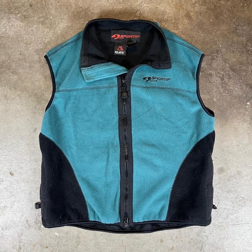 Vintage 90s Sportif USA Polartec Fleece Vest Teal Outdoor Gorpcore womens XL